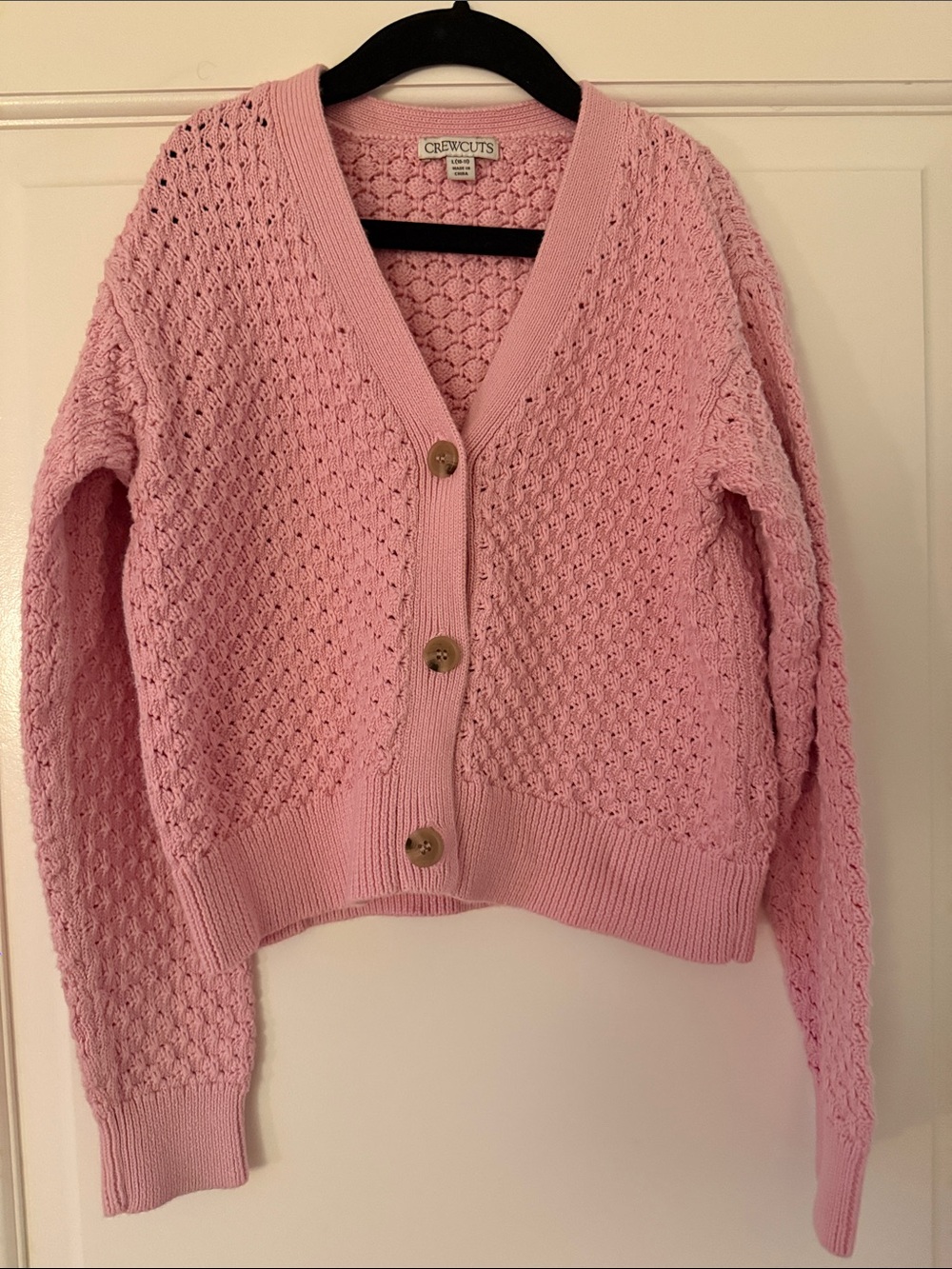 J. Crew Girls | crewcuts Cotton Crochet-Stitch Cardigan in Pink, Sz. L